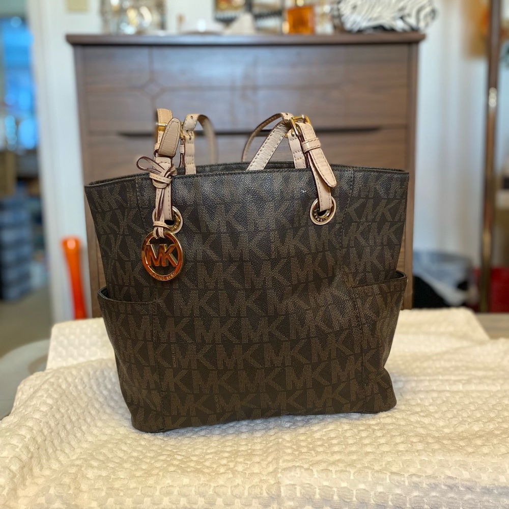 Michael Kors Brown Monogram Tote with Chain Straps
